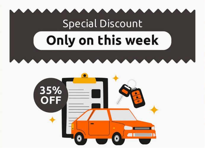 Discount banner for Heathrow parking with 35% off, featuring a car and keys.