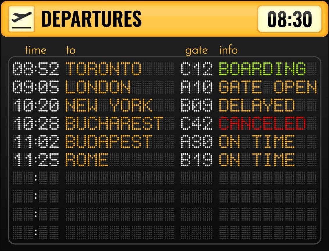 Flight schedule update board.